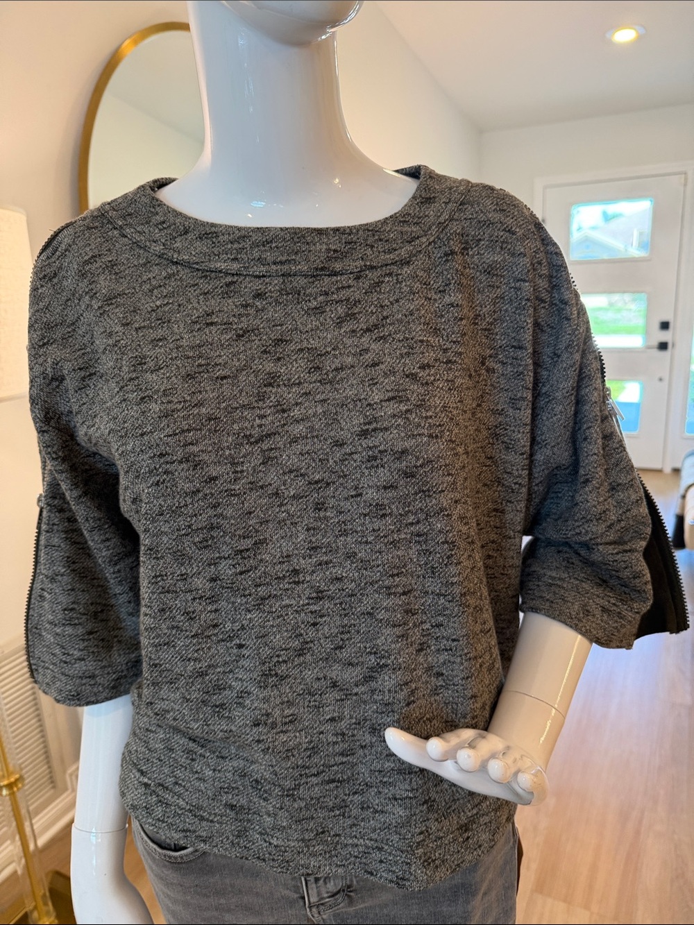 Peace Love World Heather Grey Short Sleeve Crewneck Sweater